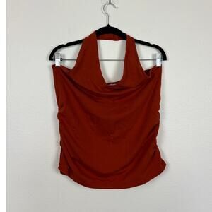 Kettlewell Halter Neck Ruched Gathered Side Modal Blend Top in Red Rust LL US 12